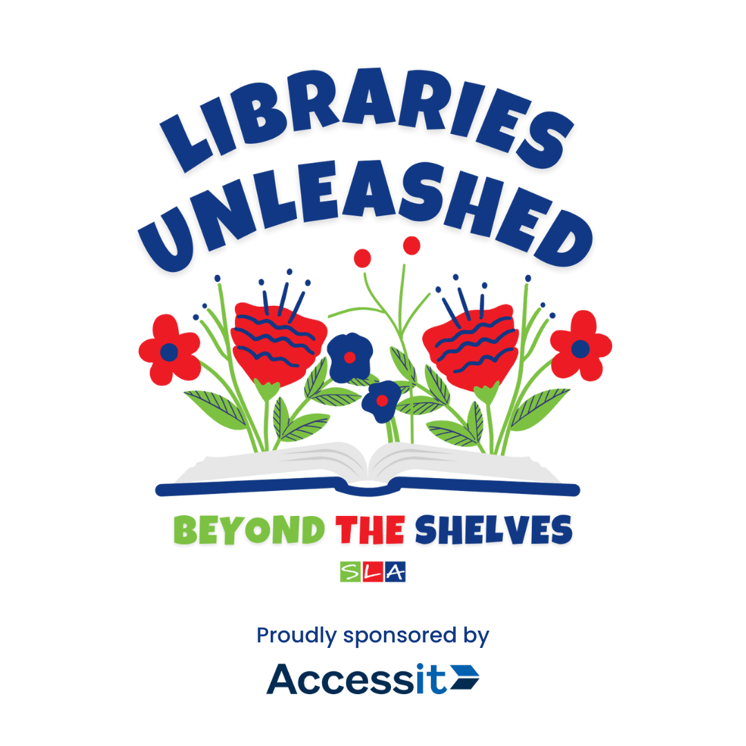 Libraries Unleashed beyond the shelves with flowers growing from a book